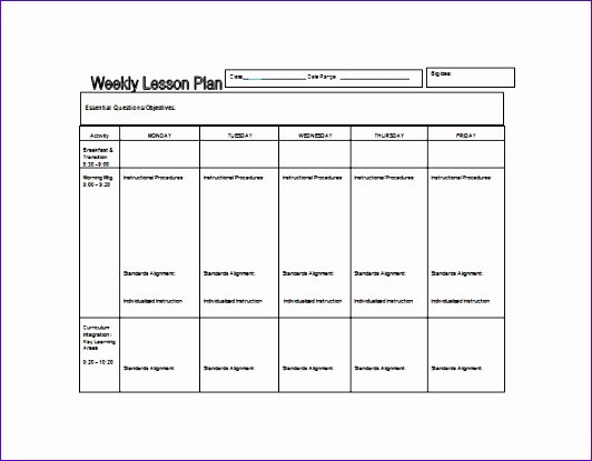 Weekly Lesson Plan Template Doc New 5 Weekly Lesson Plan Template Excel Exceltemplates