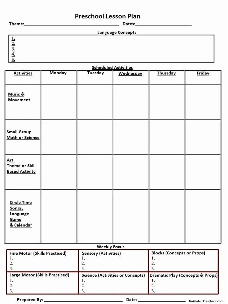 Weekly Lesson Plan Template Elementary Inspirational Printable Lesson Plan Template Nuttin but Preschool