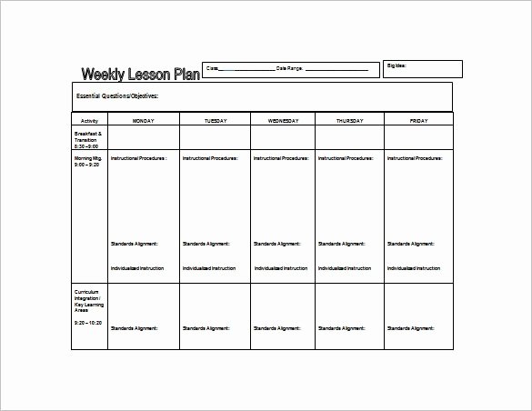 Weekly Lesson Plan Template Elementary Unique Weekly Lesson Plan Template