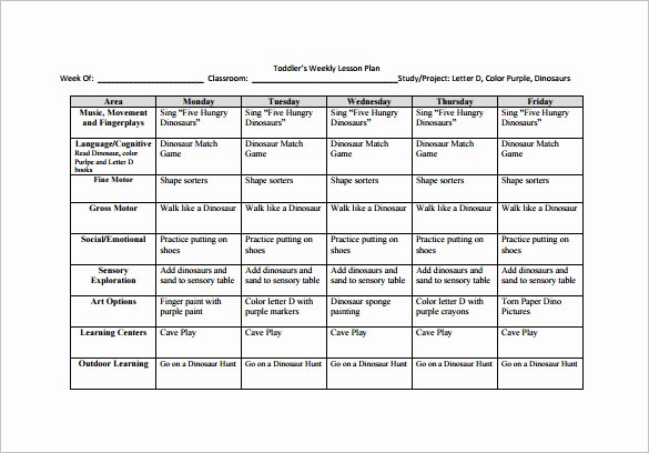 Weekly Lesson Plan Template Free Fresh toddler Lesson Plan Template 9 Free Pdf Word format