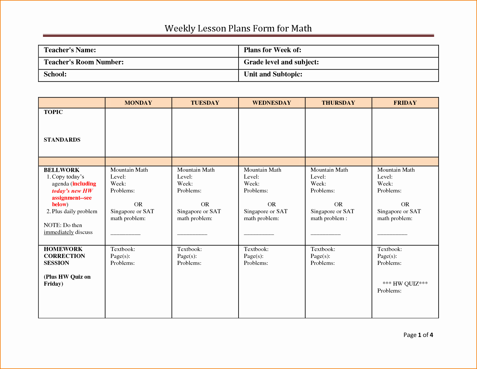 Weekly Lesson Planning Template Elegant 5 Weekly Lesson Plan Template