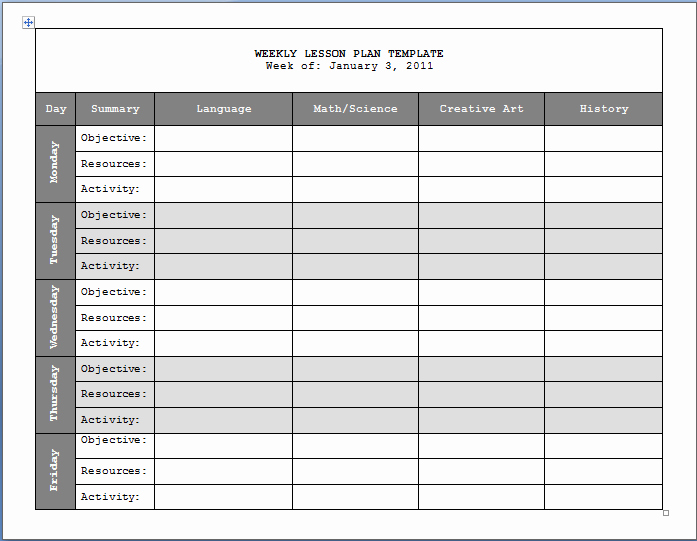Weekly Lesson Planning Template Inspirational Weekly Lesson Plan Templates 2 Free Templates Word