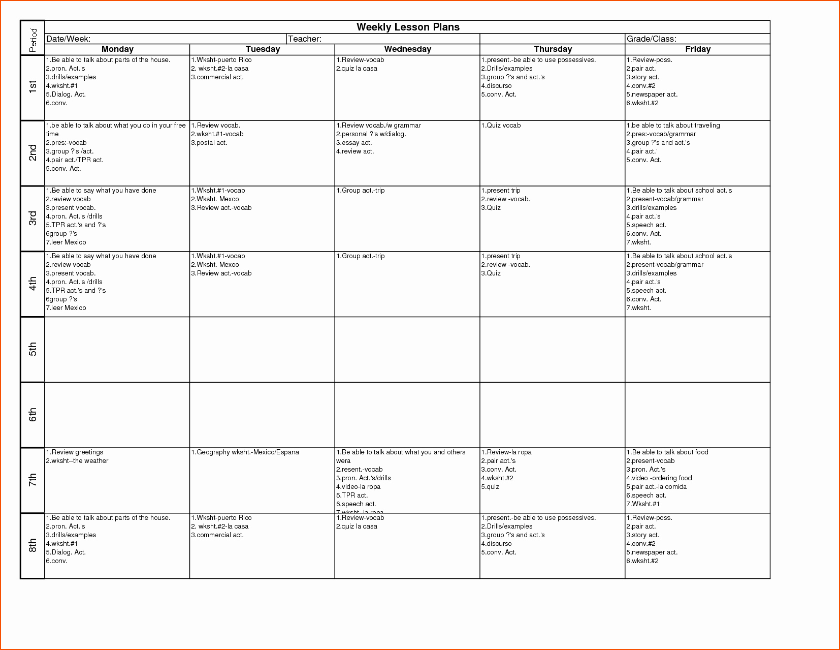 Weekly Lesson Planning Template Lovely 7 Weekly Lesson Plan Template Bookletemplate