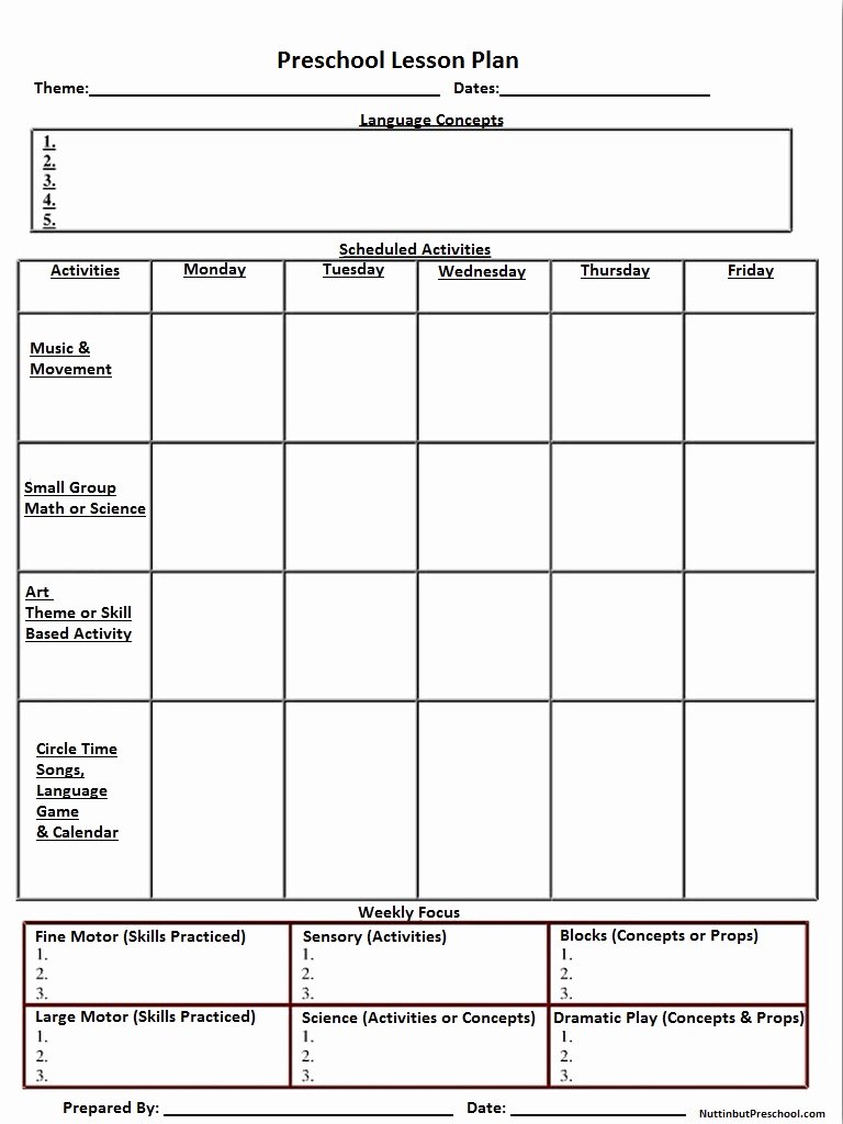 Weekly Lesson Planning Template Lovely Weekly Preschool Lesson Plan Template Focus Lessons