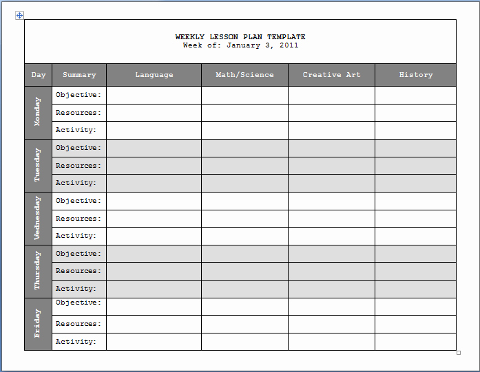 Weekly Lesson Plans Template Fresh Weekly Lesson Plan Templates 2 Free Templates Word