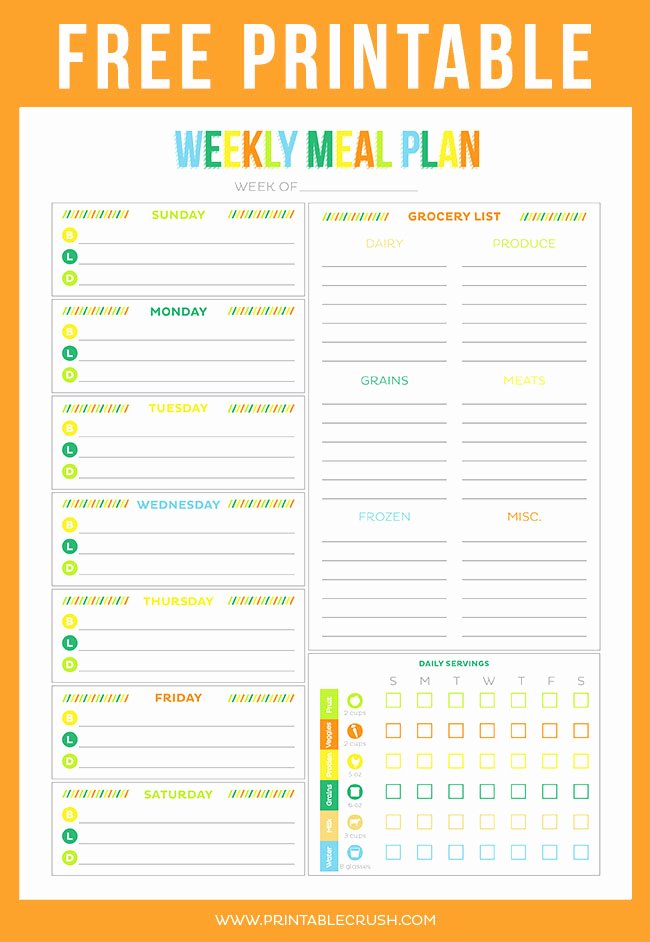 Weekly Meal Planner Template Printable Awesome Free Printable Weekly Meal Planner Printable Crush