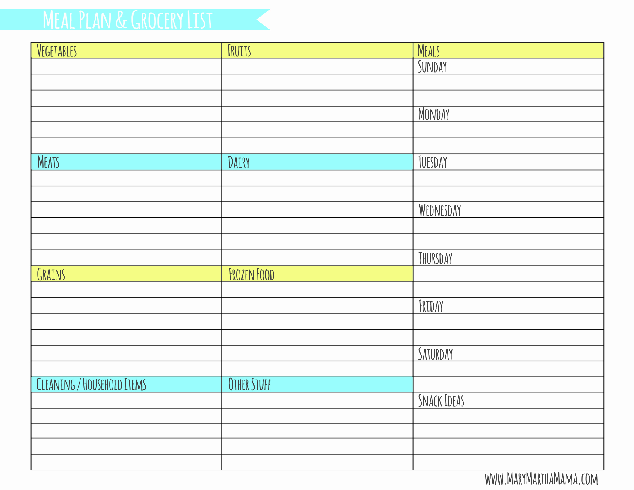 Weekly Meal Planner Template Printable Fresh Weekly Meal Planner Template with Grocery List – Mary