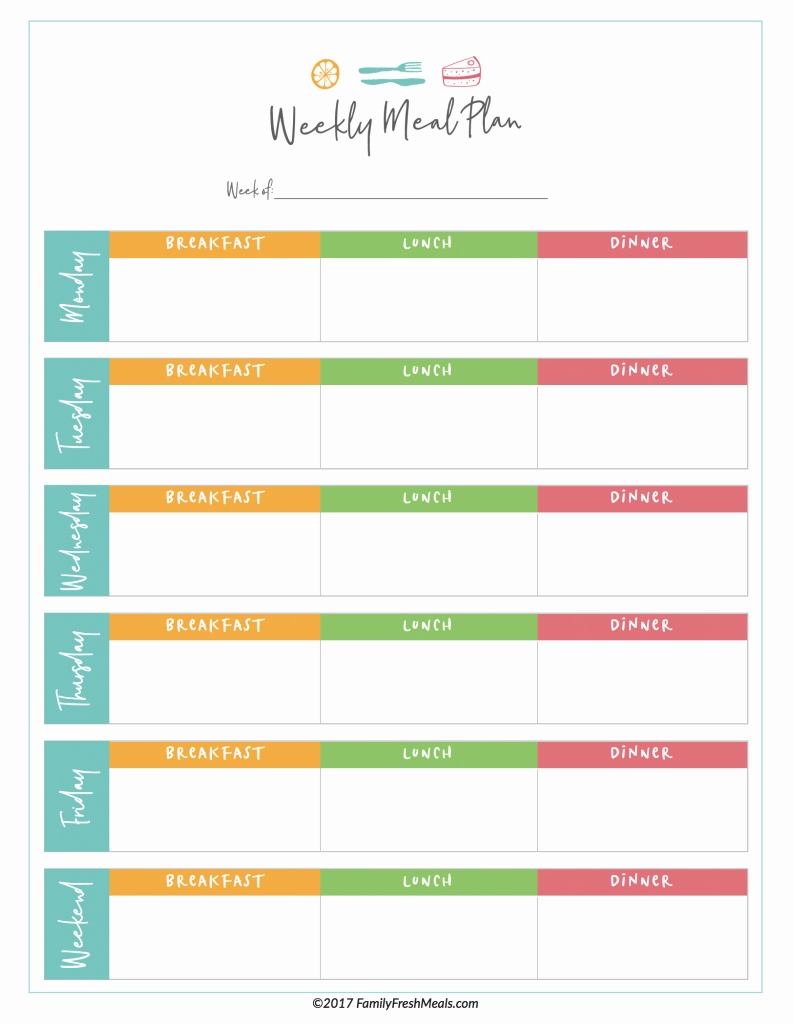 Weekly Meal Planner Template Printable New Free Meal Plan Printables Family Fresh Meals