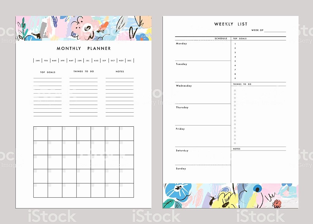 Weekly Monthly Planner Template Elegant Monthly Planner Plus Weekly List Templates Vector Stock