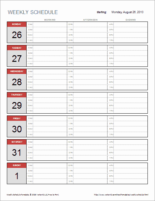 Weekly Planner Template Excel Awesome 70 Free Schedule &amp; Planner Templates [ Word Excel