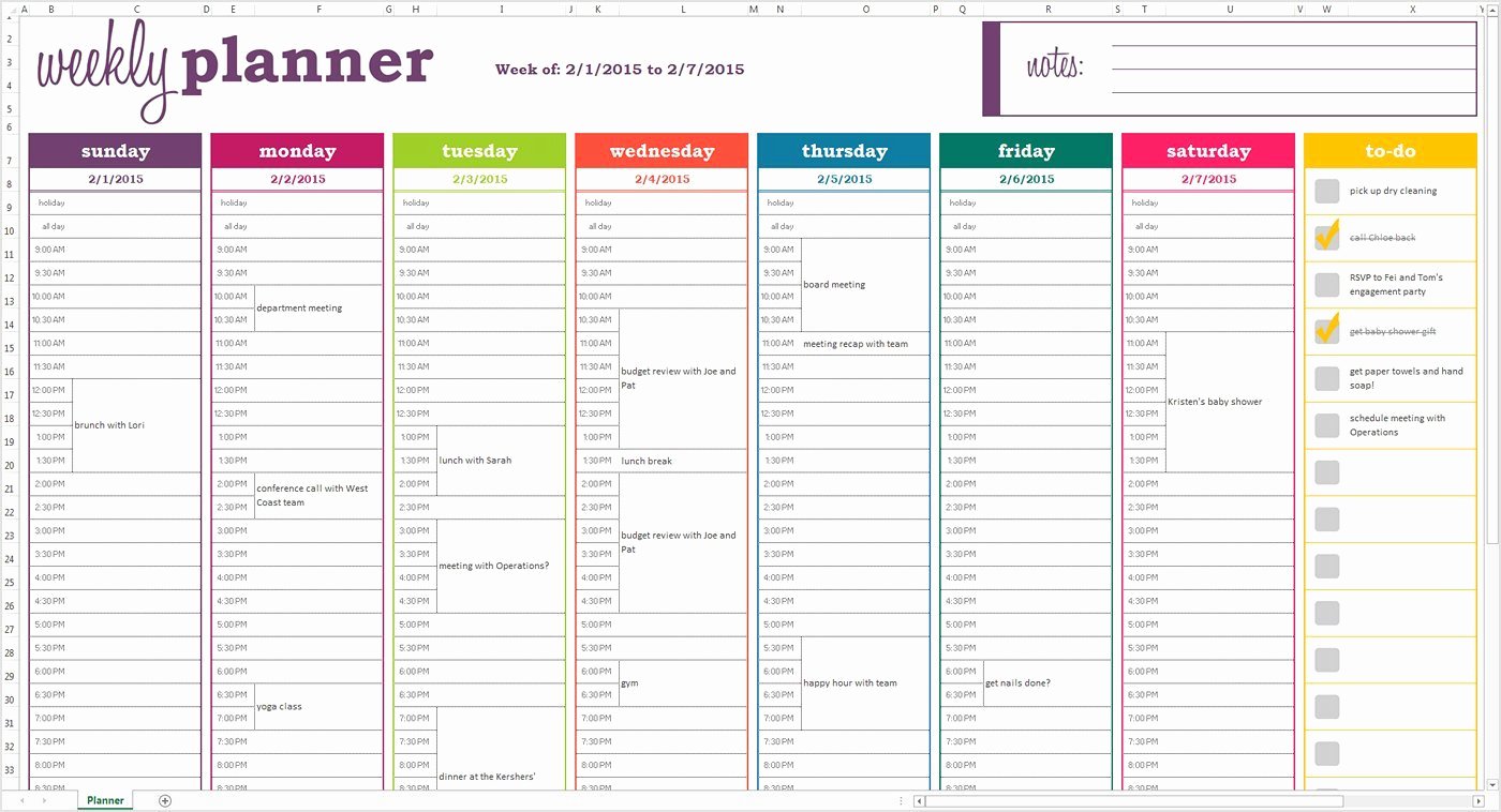 Weekly Planner Template Excel Elegant Dynamic Weekly Planner Excel Template – Savvy Spreadsheets