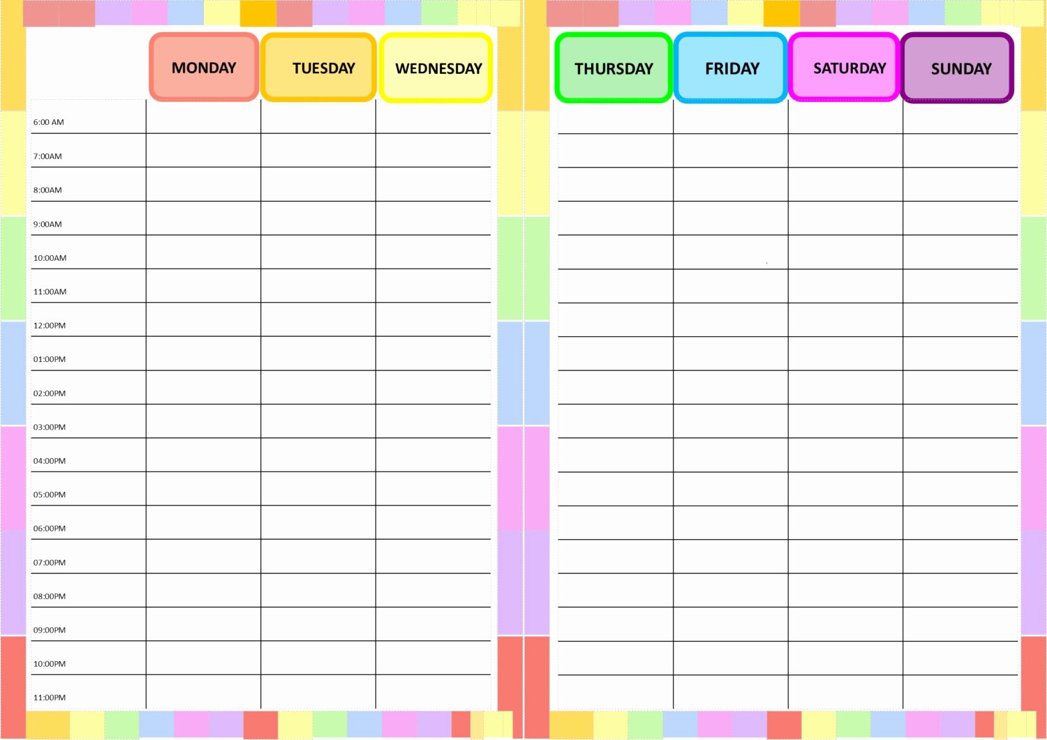 Weekly Schedule Planner Template Fresh Rainbow Template Personal Planner Weekly Schedule at A Glance