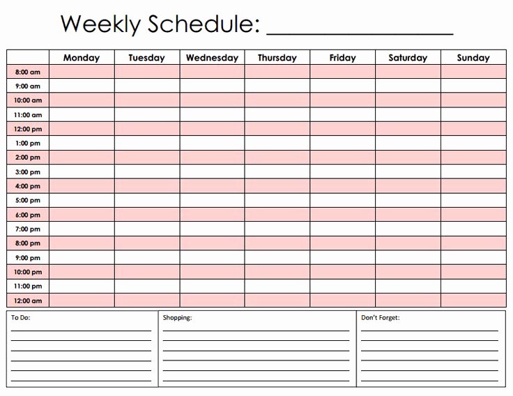Weekly Schedule Template with Hours Awesome Hourly Schedule Pdf for the Home
