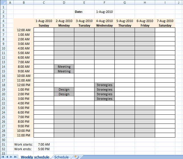 Weekly Schedule Template with Hours Beautiful Setting Up Your Work Hours In A Weekly Schedule