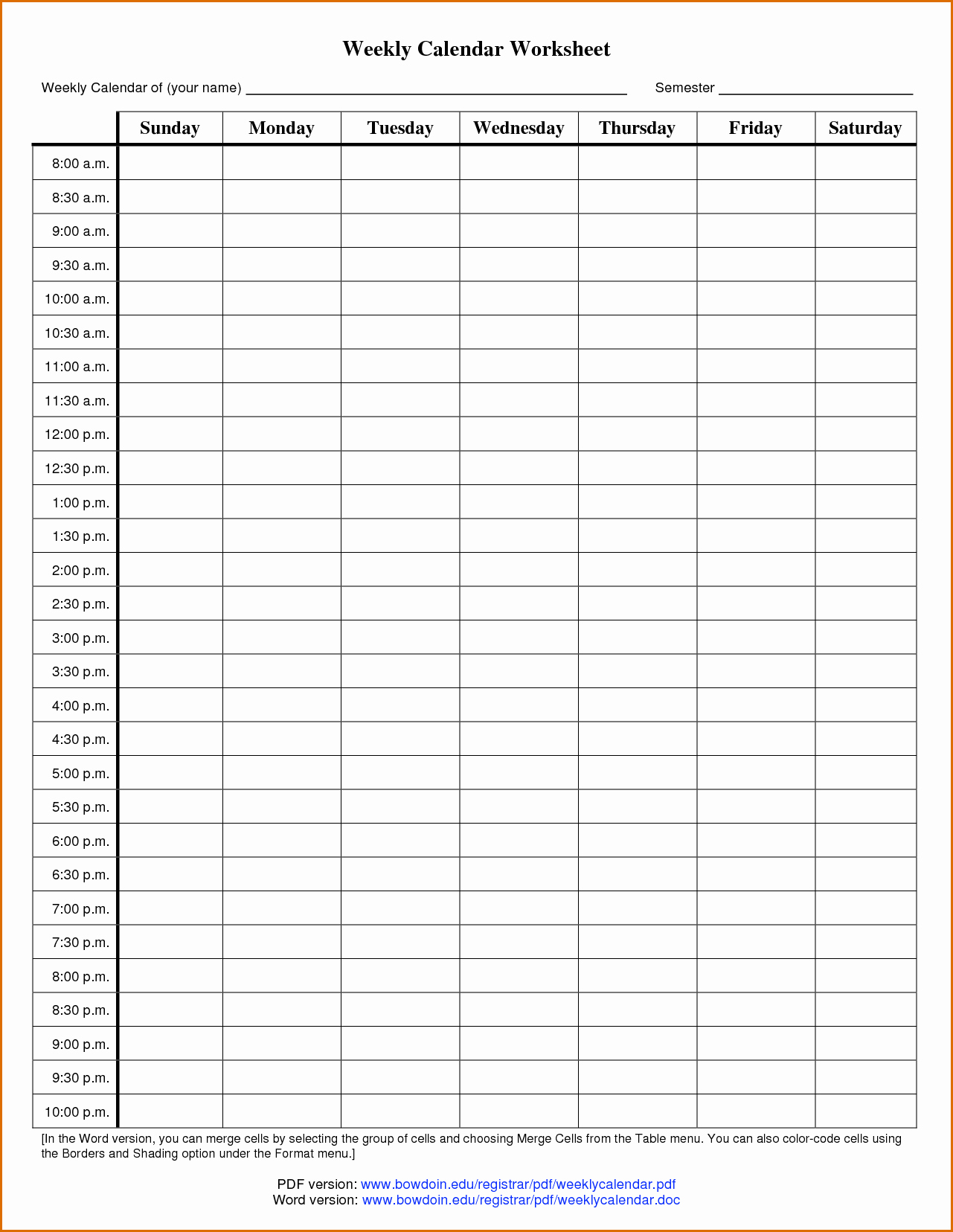 Weekly Schedule Template with Hours Inspirational 11 Printable Weekly Calendar with Hours