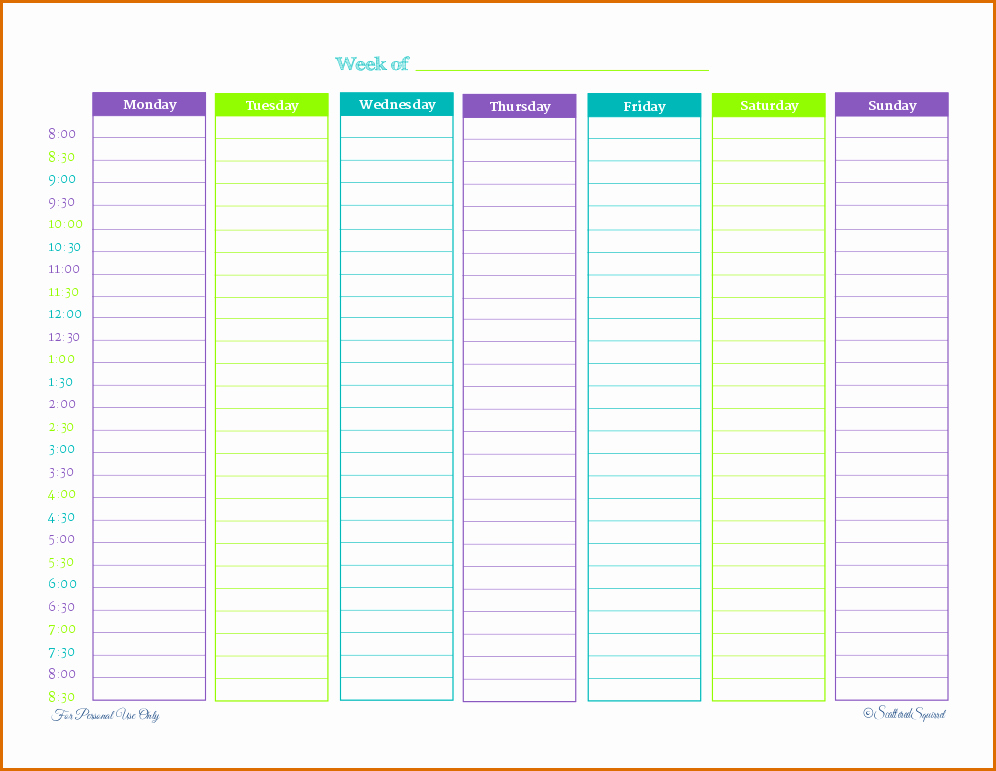 Weekly Schedule Template with Hours Lovely 7 Hour by Hour Planner