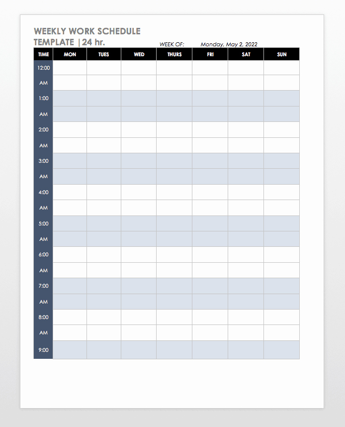 Weekly Schedule Template with Hours Lovely Free Work Schedule Templates for Word and Excel Smartsheet