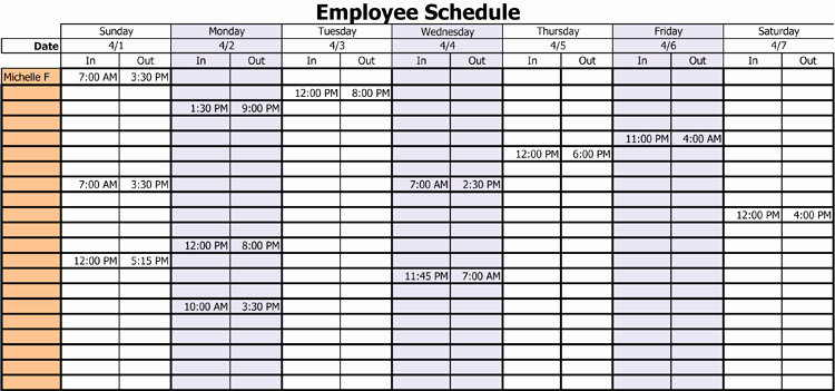 work schedule templates for employees
