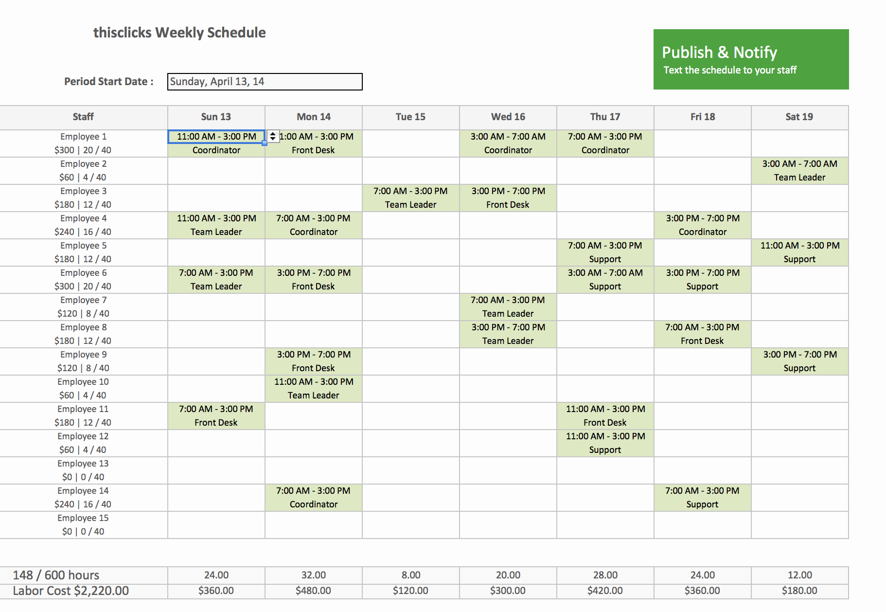 Weekly Staffing Schedule Template Elegant Free Excel Template for Employee Scheduling