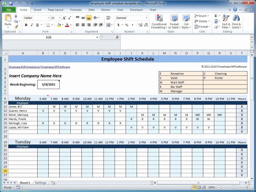 Weekly Staffing Schedule Template Lovely Weekly Employee Shift Schedule Template Excel