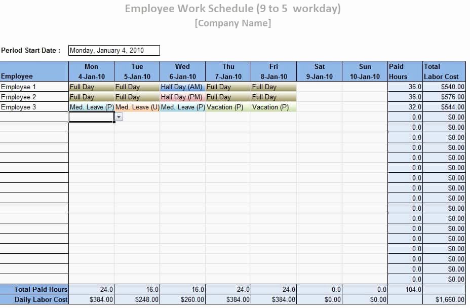 Weekly Staffing Schedule Template Unique Employee Work Schedule Template Word Excel