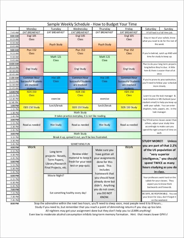 Weekly Study Schedule Template Elegant Free 15 Study Schedule Samples &amp; Templates In Pdf