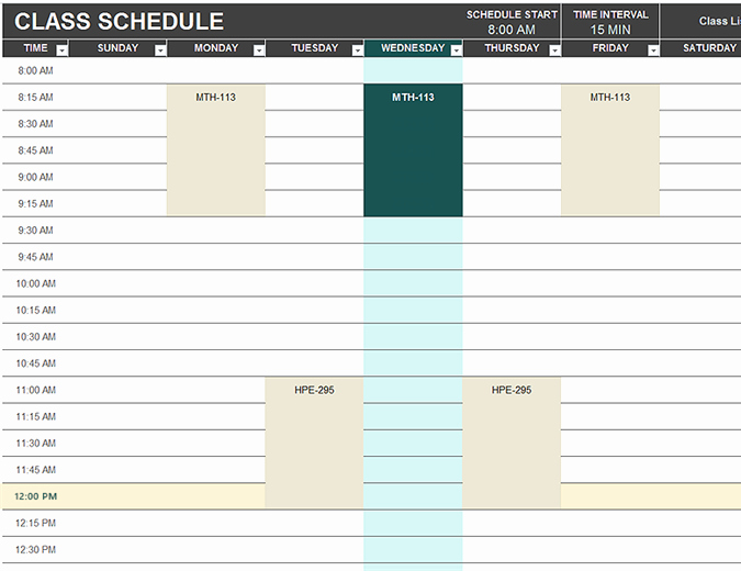 student schedule template 782