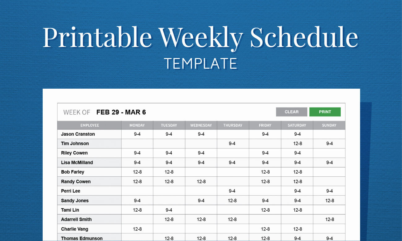 Weekly Work Schedule Template Free Elegant Free Printable Weekly Work Schedule Template for Employee