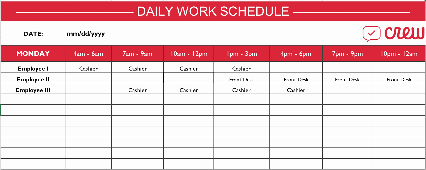 Weekly Work Schedule Template Free New Free Daily Work Schedule Template Crew