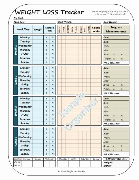 Weight Loss Meal Planner Template Elegant Weight Loss Tracker Printable Weight Loss Planner 4 Week