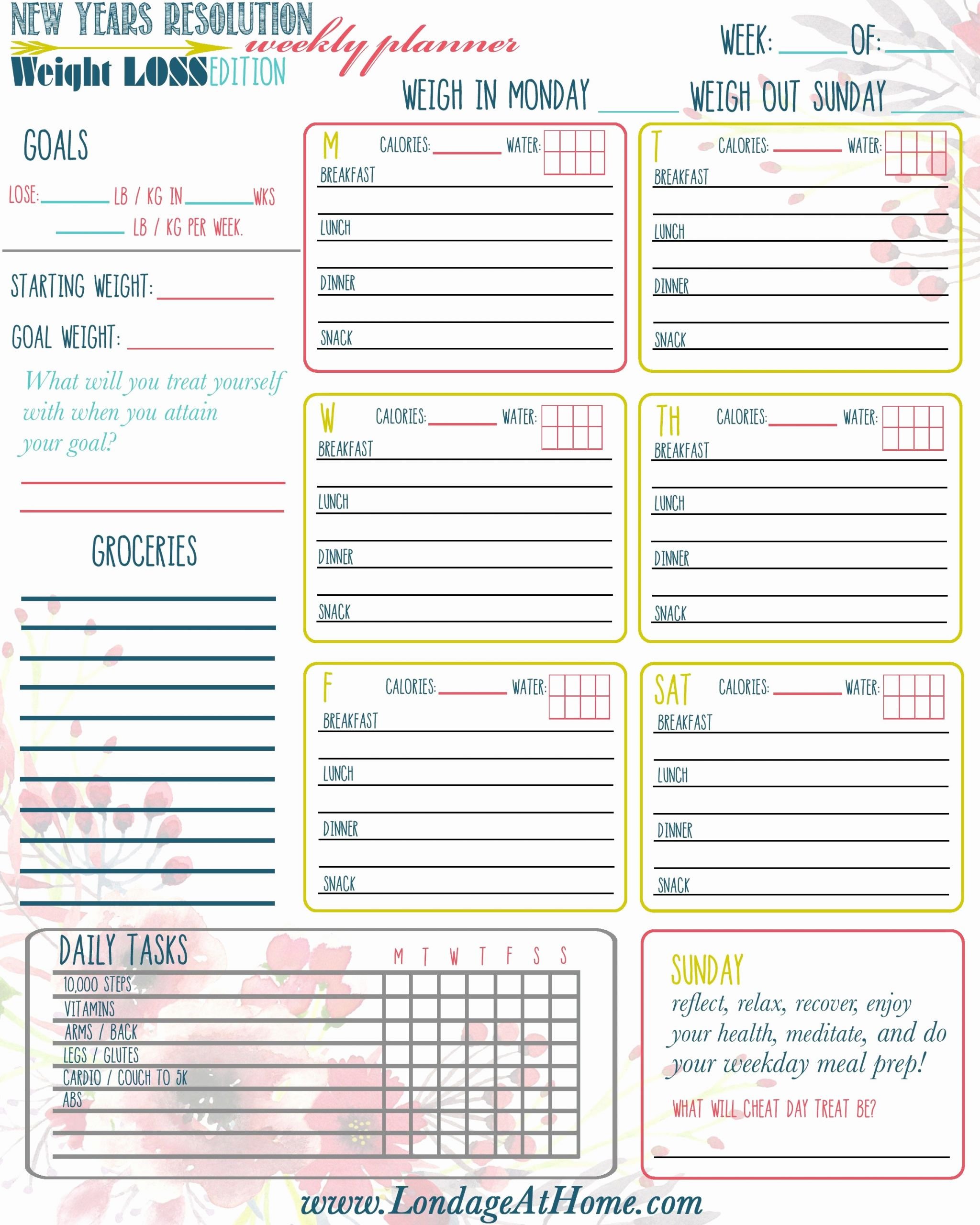 Weight Loss Meal Planner Template New Free Printable Weekly Planner for Weight Loss Spring