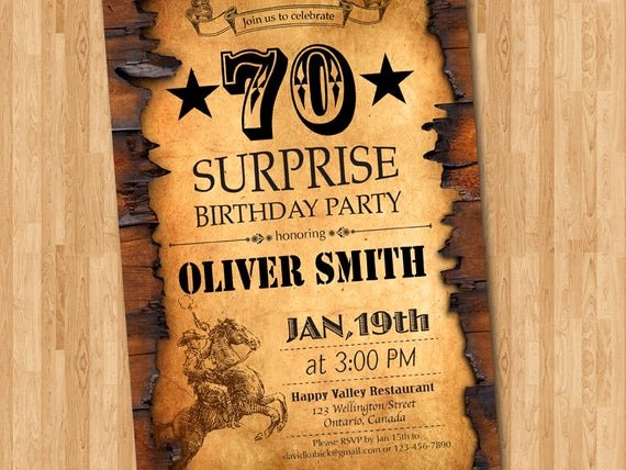 Western Party Invitation Template Beautiful 70th Birthday Invitation Western theme Birthday for Men