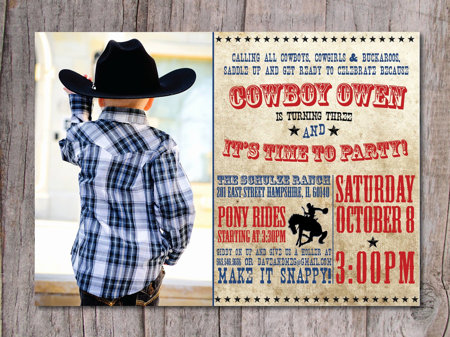 modern cowboy birthday party invitation