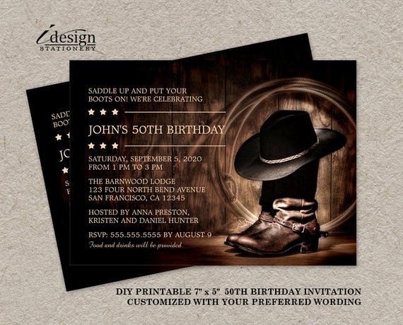 Western Party Invitation Template Lovely Country Western 50th Birthday Party Invitation with Cowboy