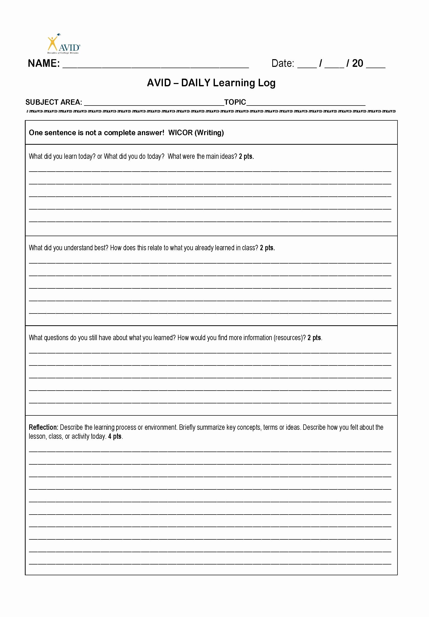 Wicor Lesson Plan Template New Daily Learning Log Template Pdf format