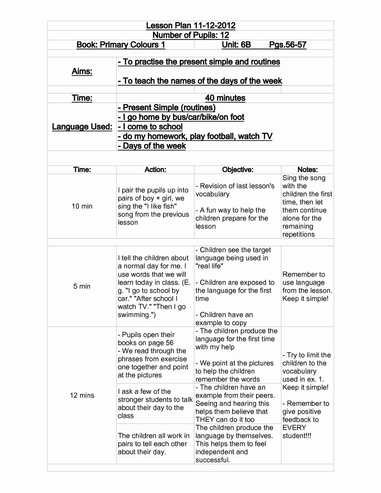 Wida Lesson Plan Template Elegant Celta Grammar Lesson Plan