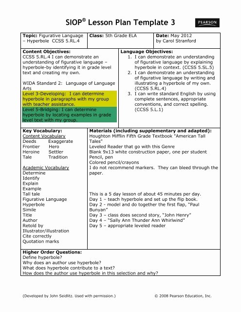 Wida Lesson Plan Template Luxury Siop Lesson Plan Template 3 Washoe County School District