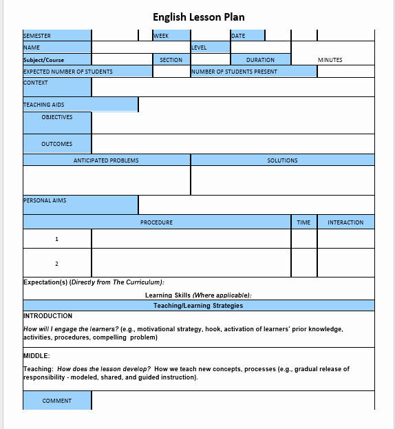 Word Lesson Plan Template Beautiful English Lesson Plan Template – Word Templates for Free