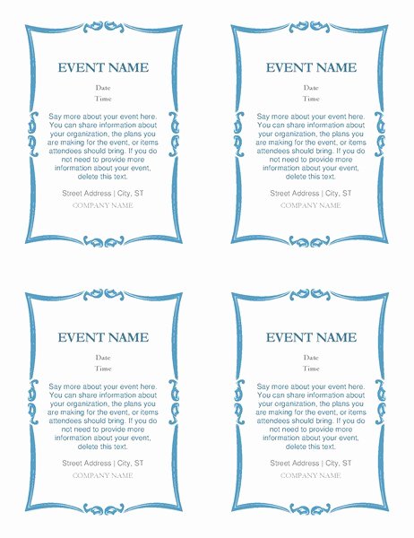 Word Template for Invitations Unique event Invitations 4 Per Page