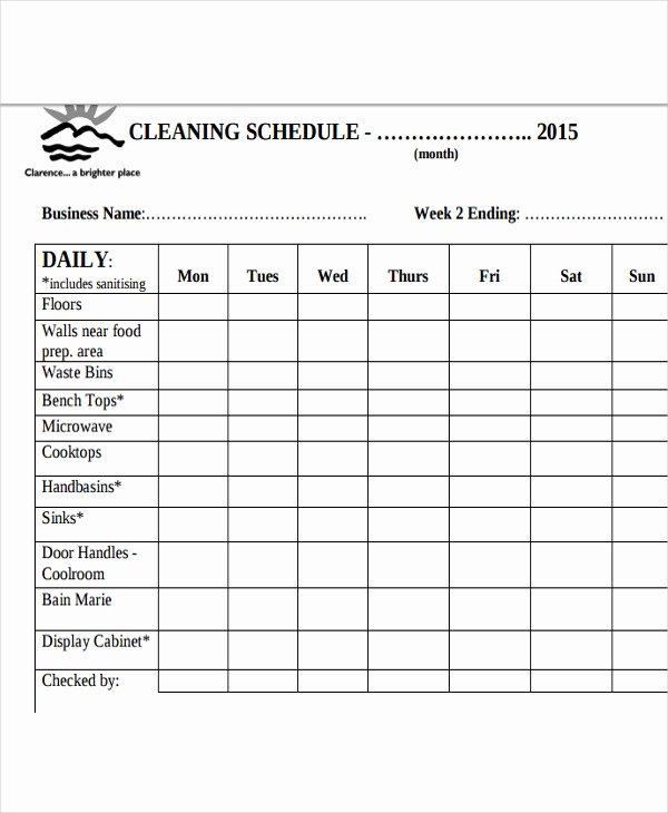 restaurant cleaning schedule template