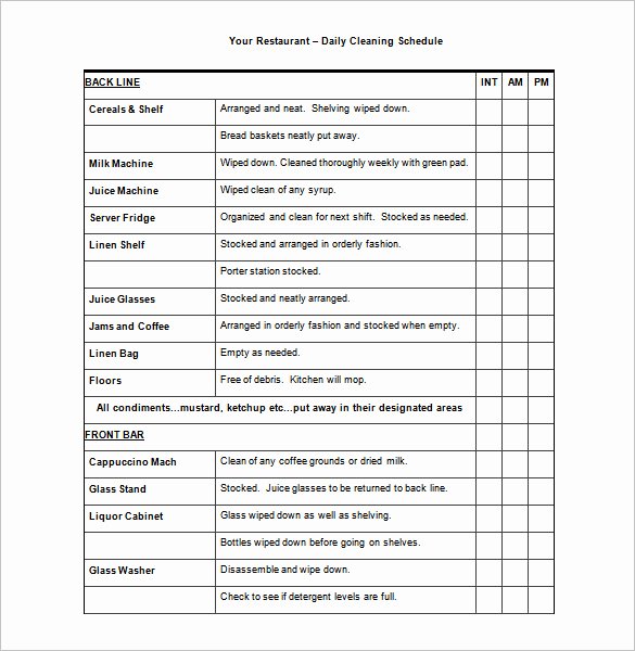 Work Cleaning Schedule Template Elegant Daily Cleaning Schedule for Restaurant Calendar June