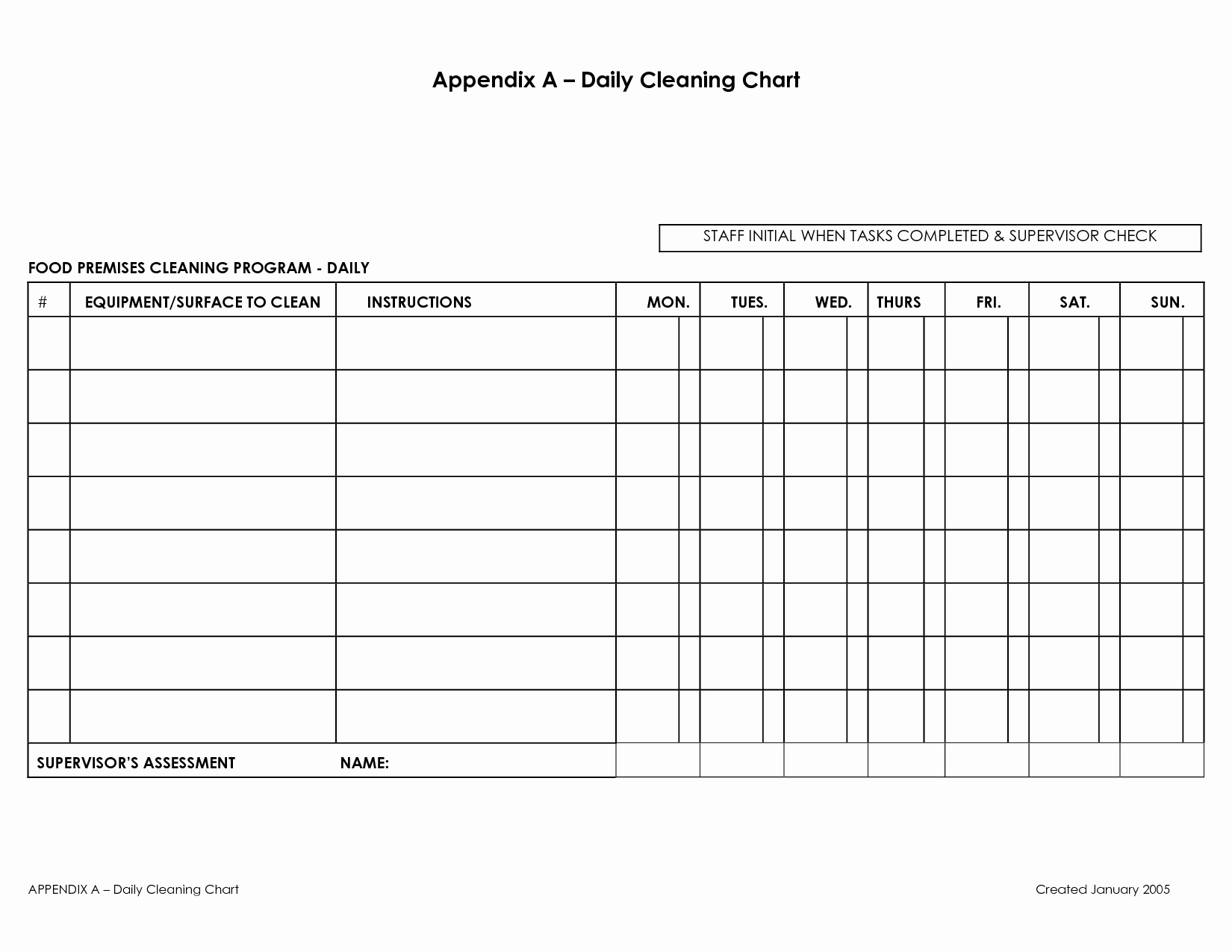 Work Cleaning Schedule Template Fresh Appendix A Daily Cleaning Chart