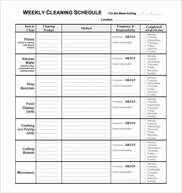 Work Cleaning Schedule Template Lovely Restaurant Cleaning Schedule Template