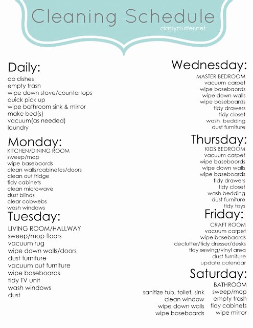 Work Cleaning Schedule Template Lovely Weekly Cleaning Schedule Classy Clutter