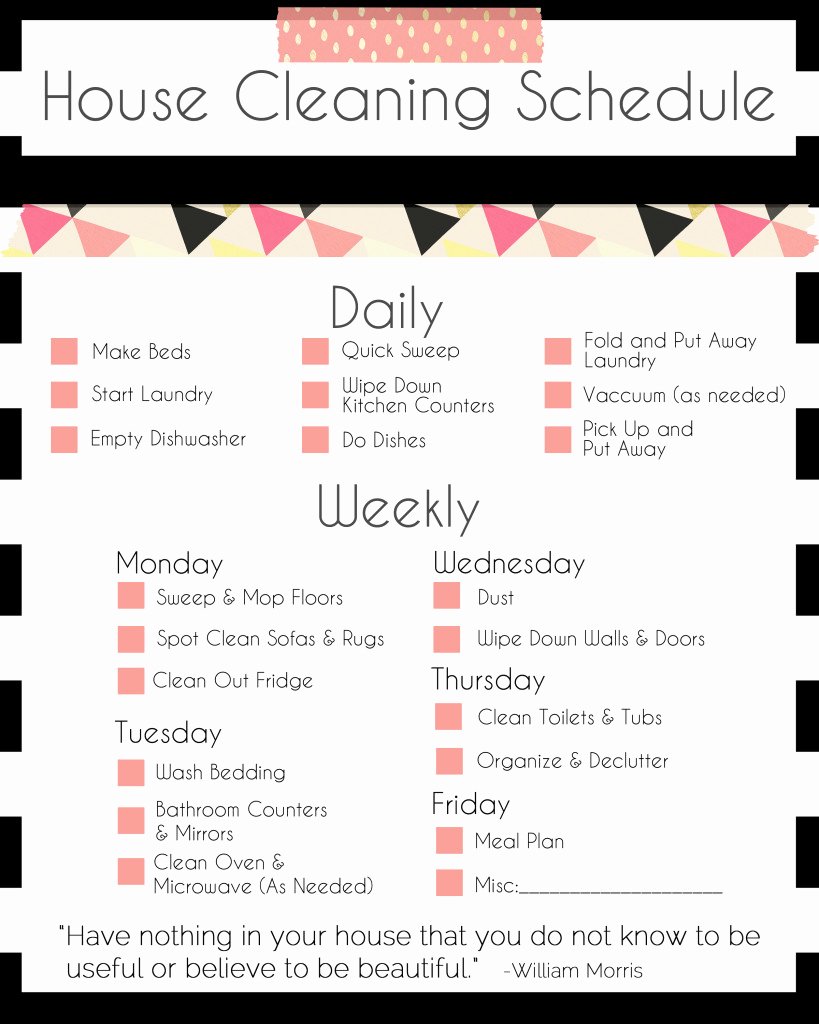 Work Cleaning Schedule Template New A Basic Cleaning Schedule Checklist Printable
