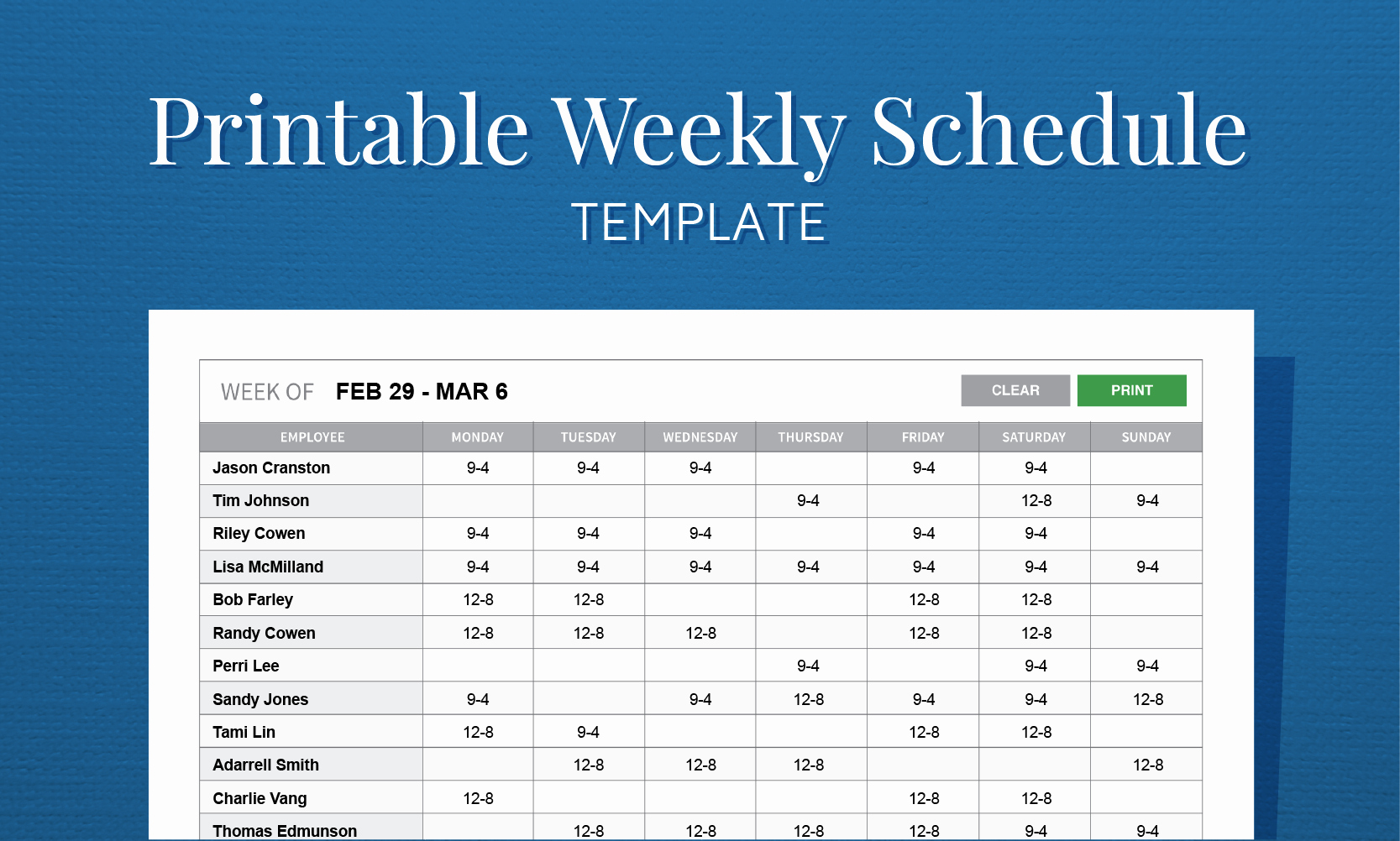 Work Hour Schedule Template Elegant Free Printable Weekly Work Schedule Template for Employee