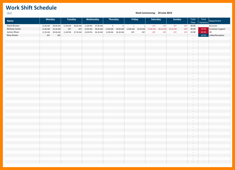 Work Hour Schedule Template Inspirational 6 Excel 24 Hour Schedule Template