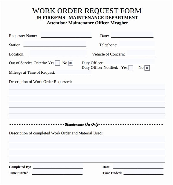Work order form Template Free Best Of Free 8 Sample Maintenance Work order forms In Pdf