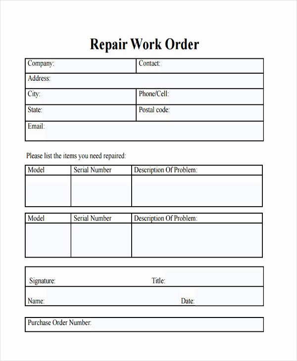 Work order form Template Free Best Of Work order