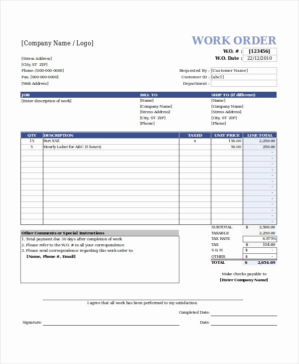 Work order form Template Free Elegant Excel Work order Template 15 Free Excel Document